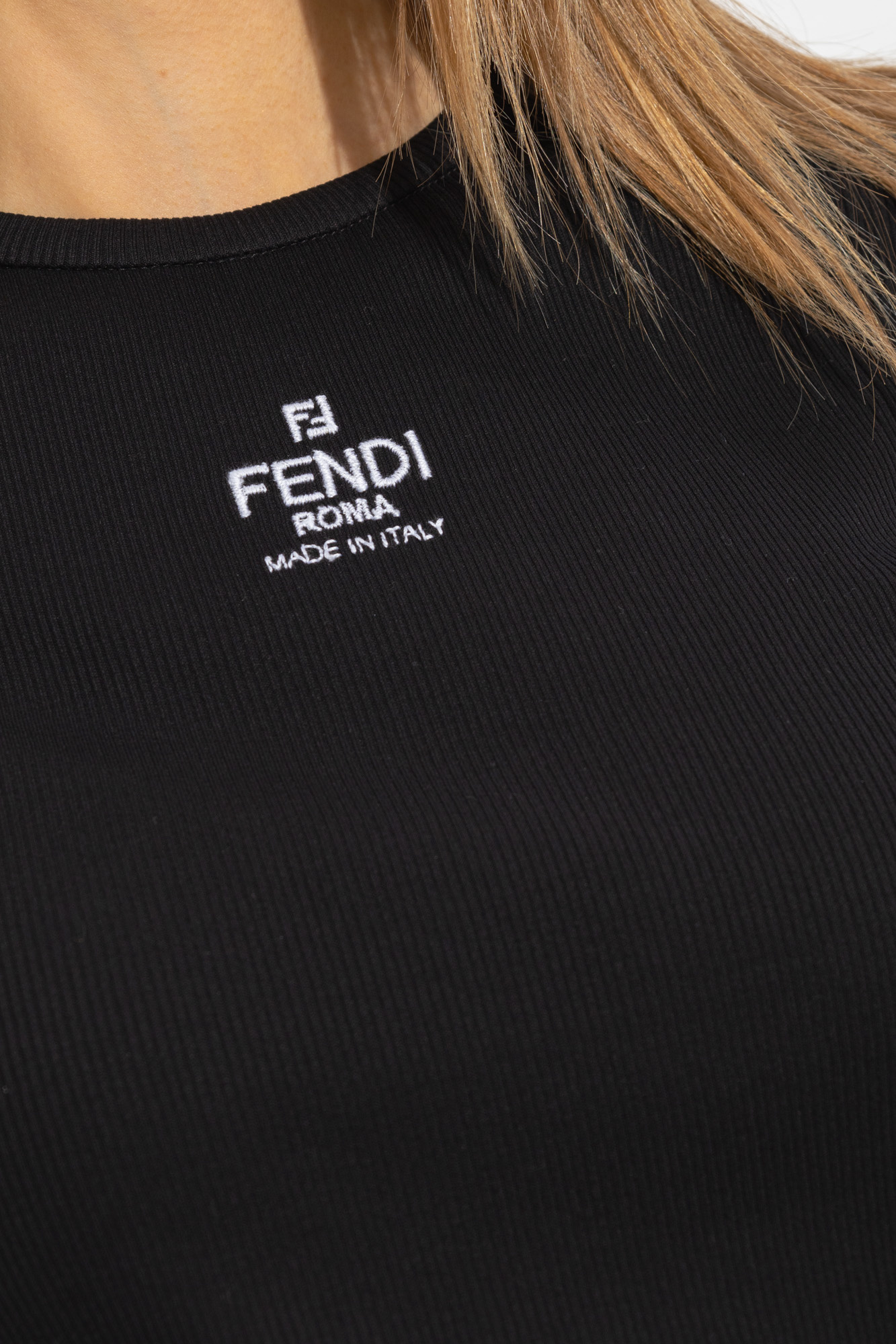 FENDI SHIRT DRESS WITH LOGO Biname fmedShops Germany Black Ribbed top Fendi